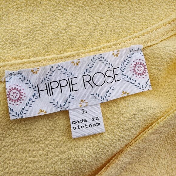 Hippie Rose Women Top Large Yellow Short Sleeve Roll Tab Stretch Hi Low Textured - Picture 8 of 10